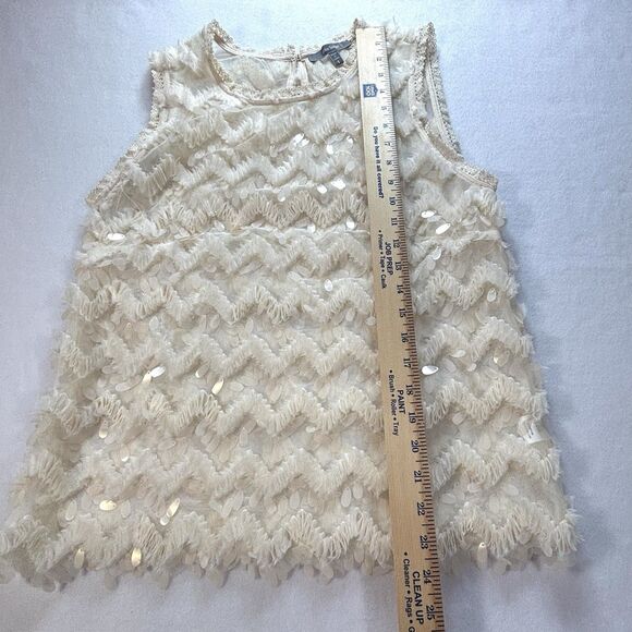 Anthropologie BLUE TASSEL Ivory Semi Sheer Top Sleeveless Embellished - Picture 8 of 10